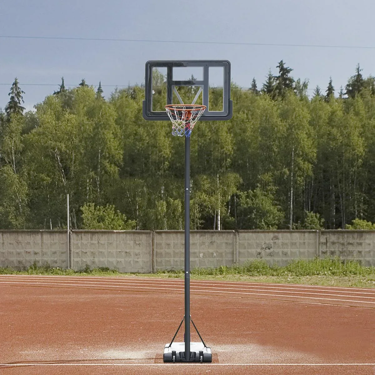 Basketballständer tragbar freistehend verstellbarer Basketballständer mit zwei beweglichen Rädern geeignet für den Außen - 0