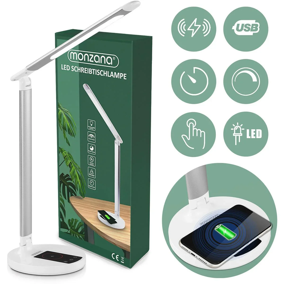 LED-Tischleuchte - Dimmbar - Weiß/Silber- 36 x 5 cm - 0