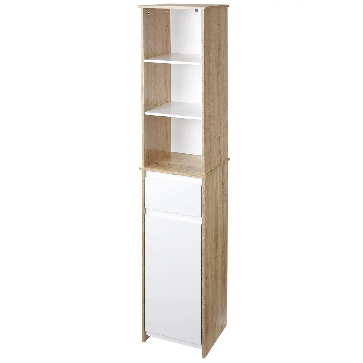 Badschrank Badezimmerschrank mit Verstellbares Regal Standschrank mit 3-stufigen offenen Regal Schrank Schublade Umschl - 1