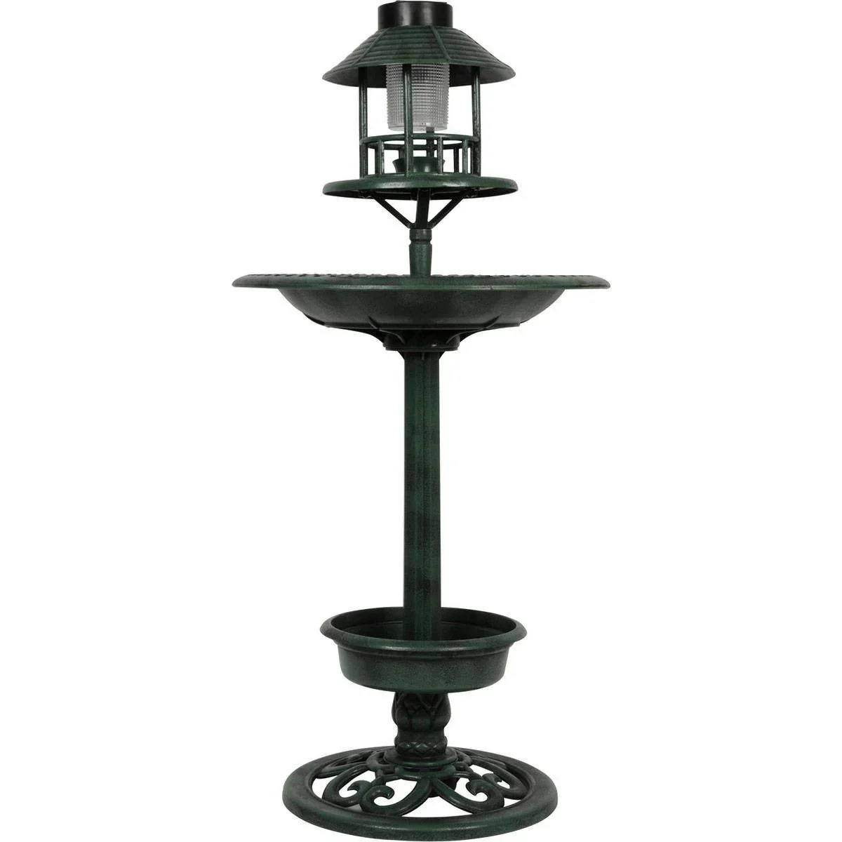 Vogeltränke mit Pflanzgefäß - Futterautomat - Solar-LED-Beleuchtung - 50 x 140 - Antique Green - 0