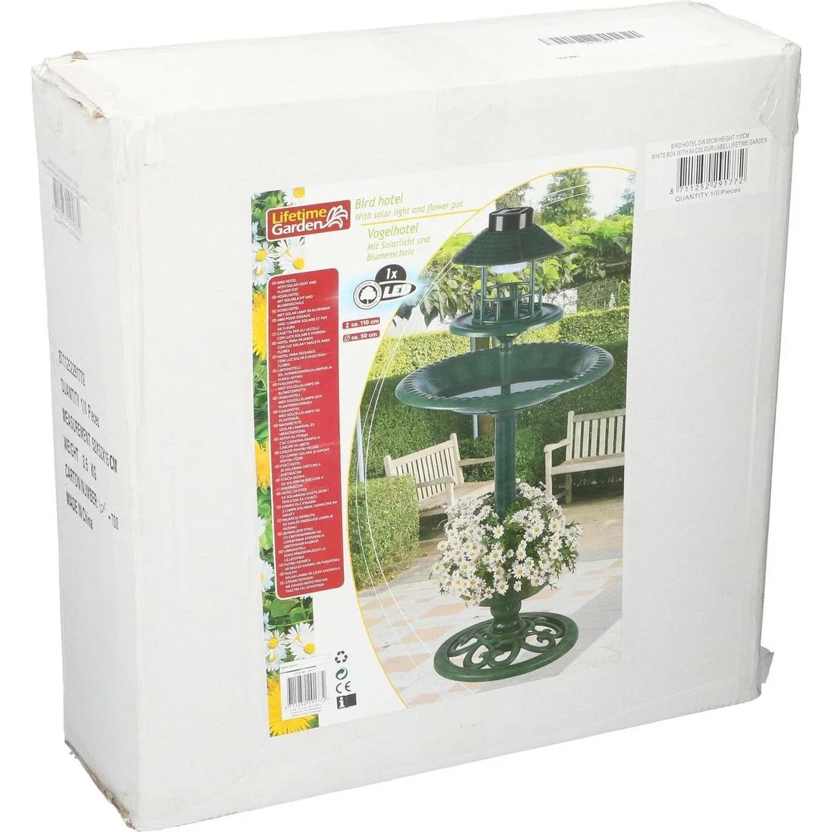 Vogeltränke mit Pflanzgefäß - Futterautomat - Solar-LED-Beleuchtung - 50 x 140 - Antique Green - 2