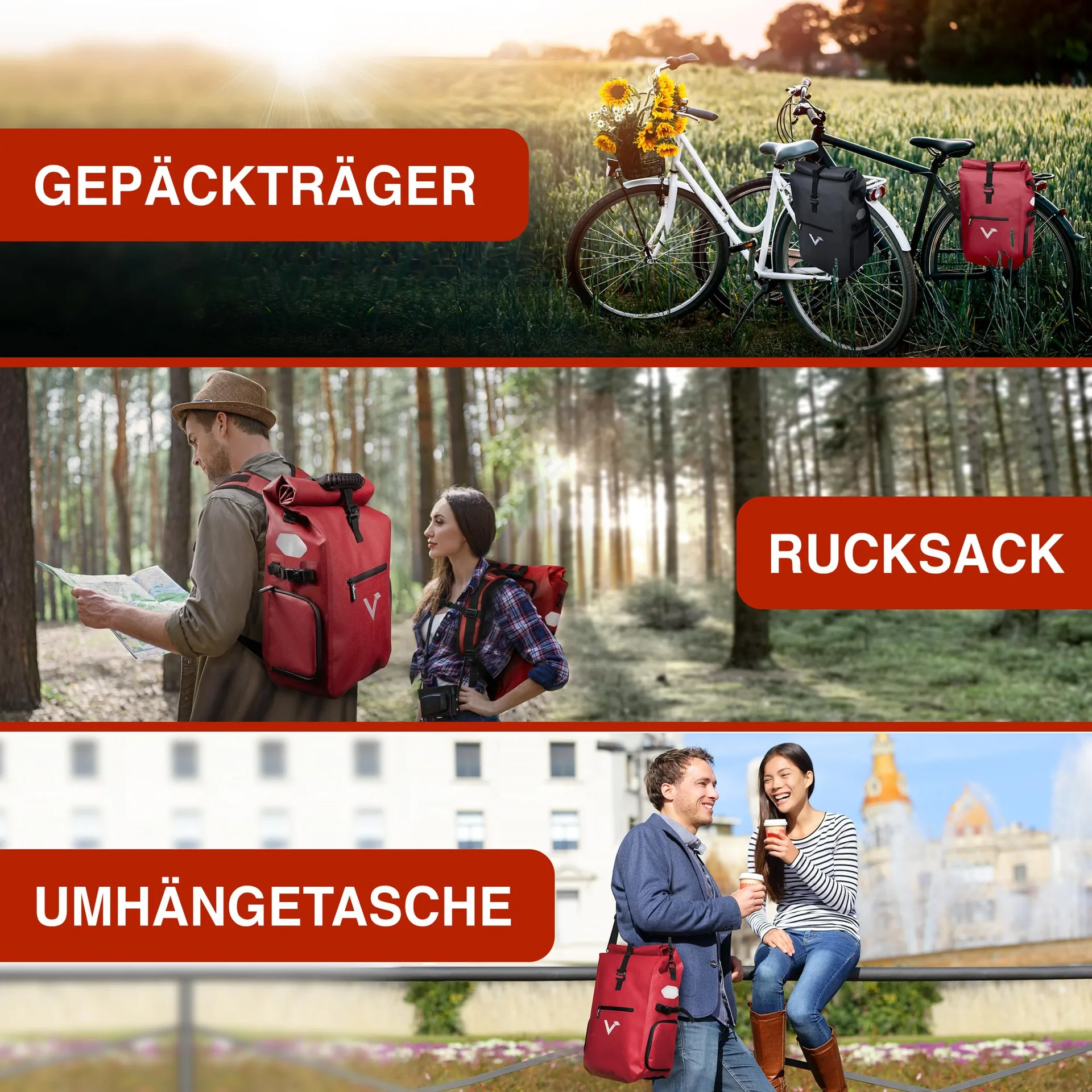 ValkPro 3 in 1 Fahrradtasche, Rot - 4
