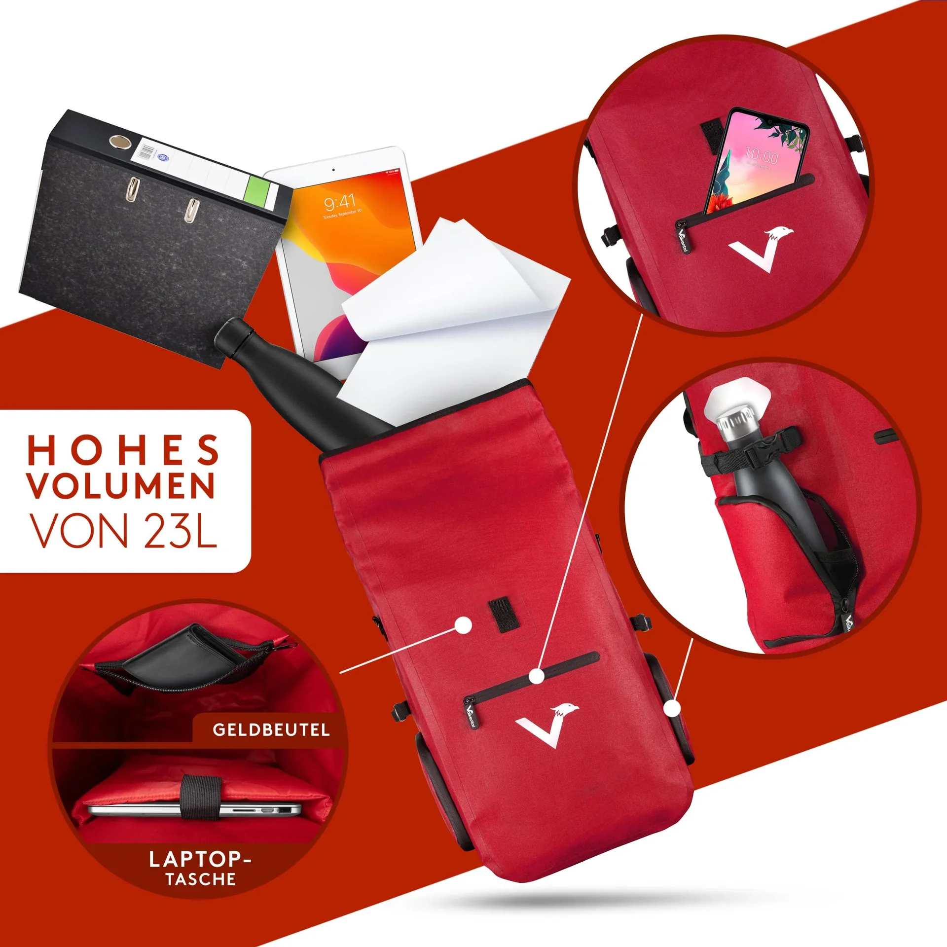 ValkPro 3 in 1 Fahrradtasche, Rot - 5