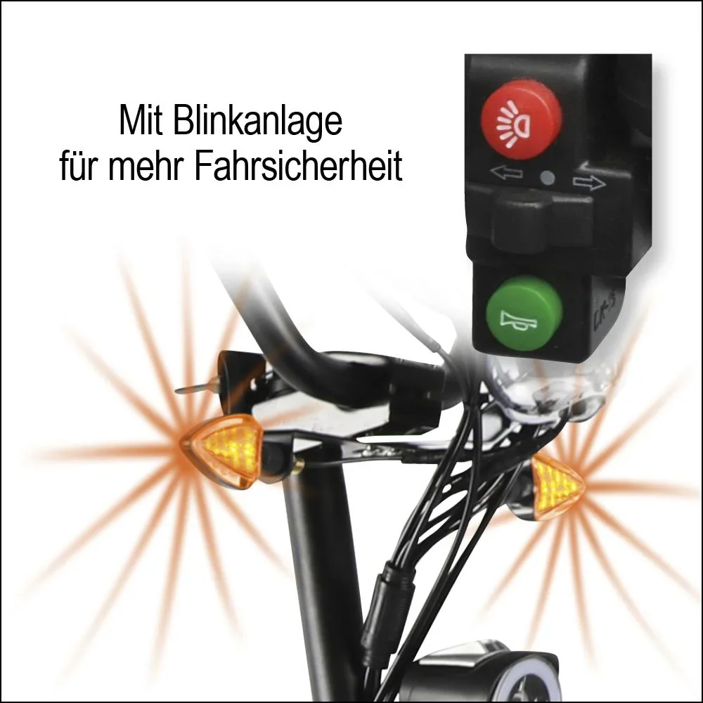Forca E-Roller "Camper" Safety Plus 20 km/h inkl. Einkaufskorb, Blinkanlage, Gepäck-Case und Lithium-Akku schwarz - 1