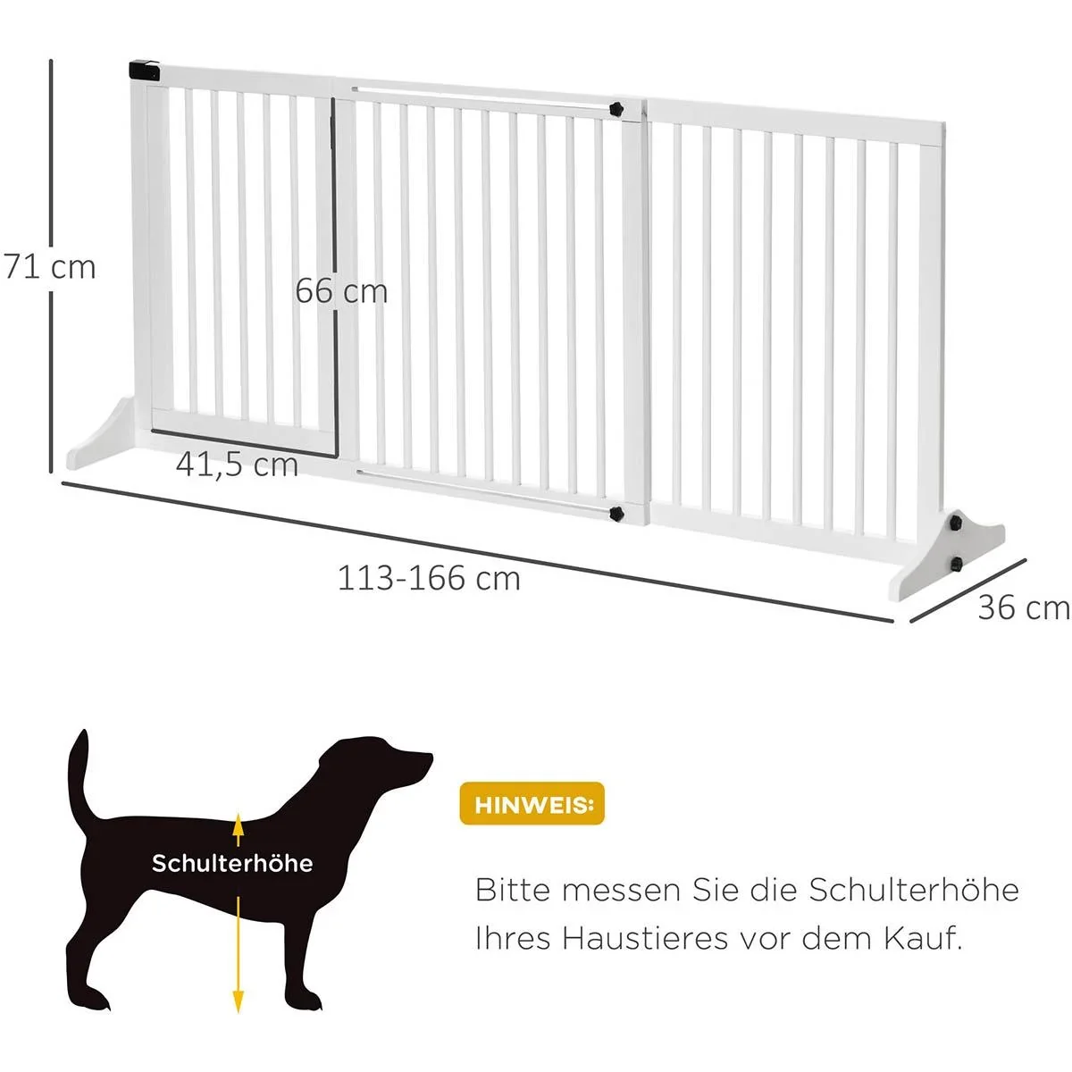 Türschutzgitter Hunde Absperrgitter Schutzgitter Hundegitter Konfigurationsgitter Kiefernholz Weiß 113-166x36x71 cm - 2