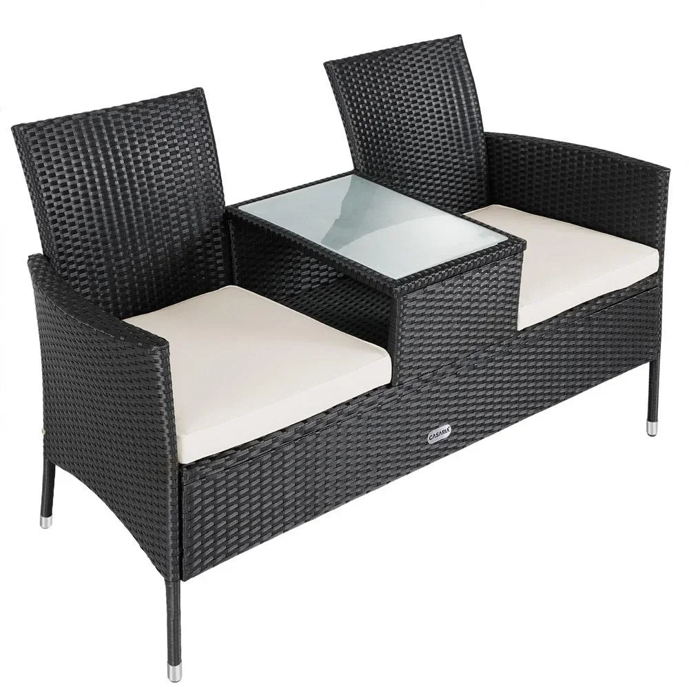 Gartenbank / Love Bench mit Box / Tisch mit Sitzkissen 143x64x87cm - Schwarz - 0