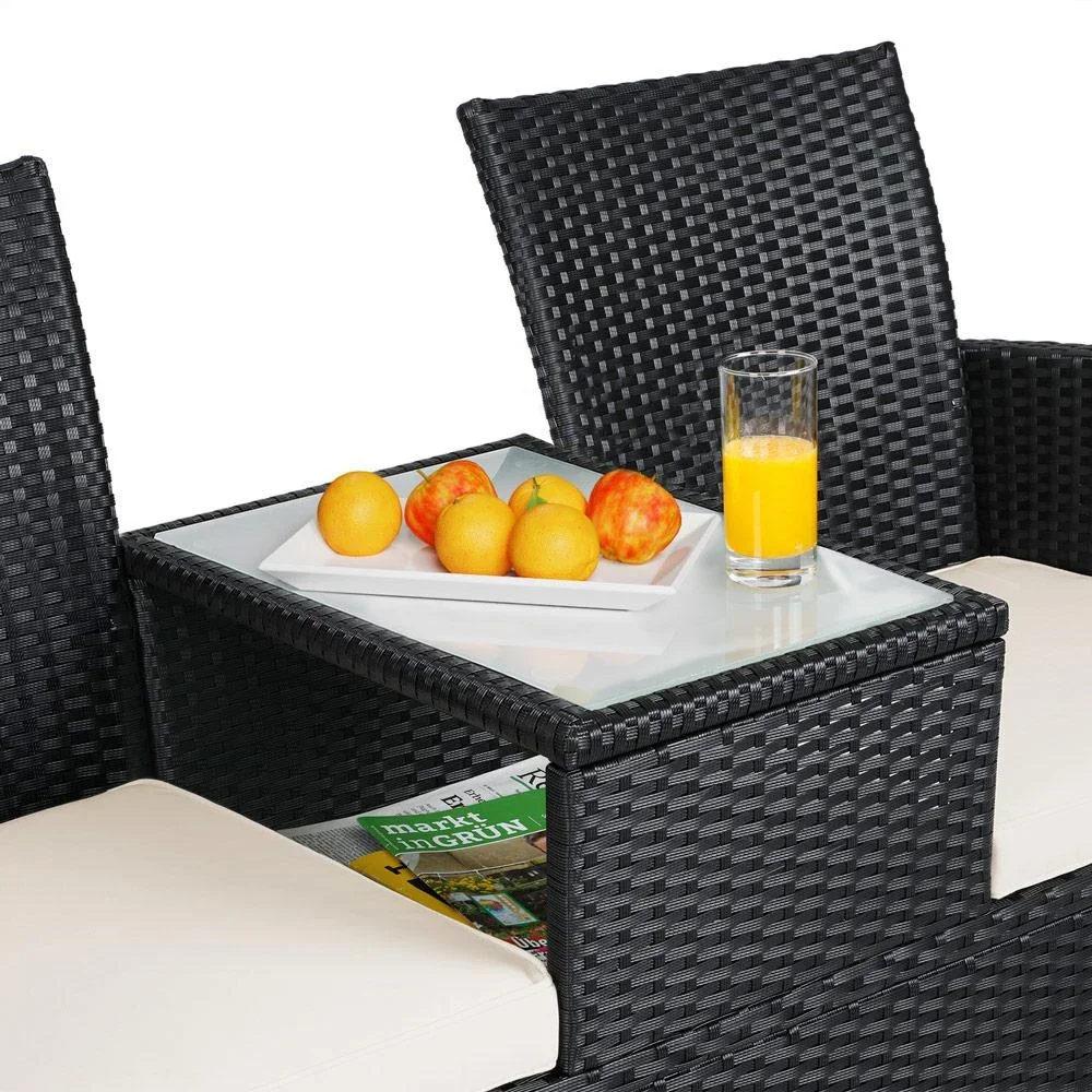 Gartenbank / Love Bench mit Box / Tisch mit Sitzkissen 143x64x87cm - Schwarz - 1