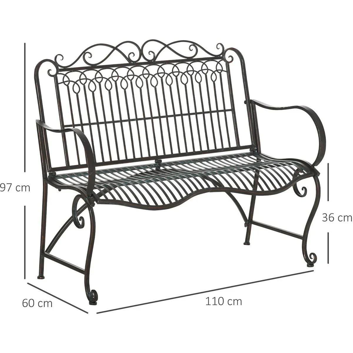 2-Sitzer Gartenbank Edelstahl antik Design 110 x 60 x 97 cm - 0