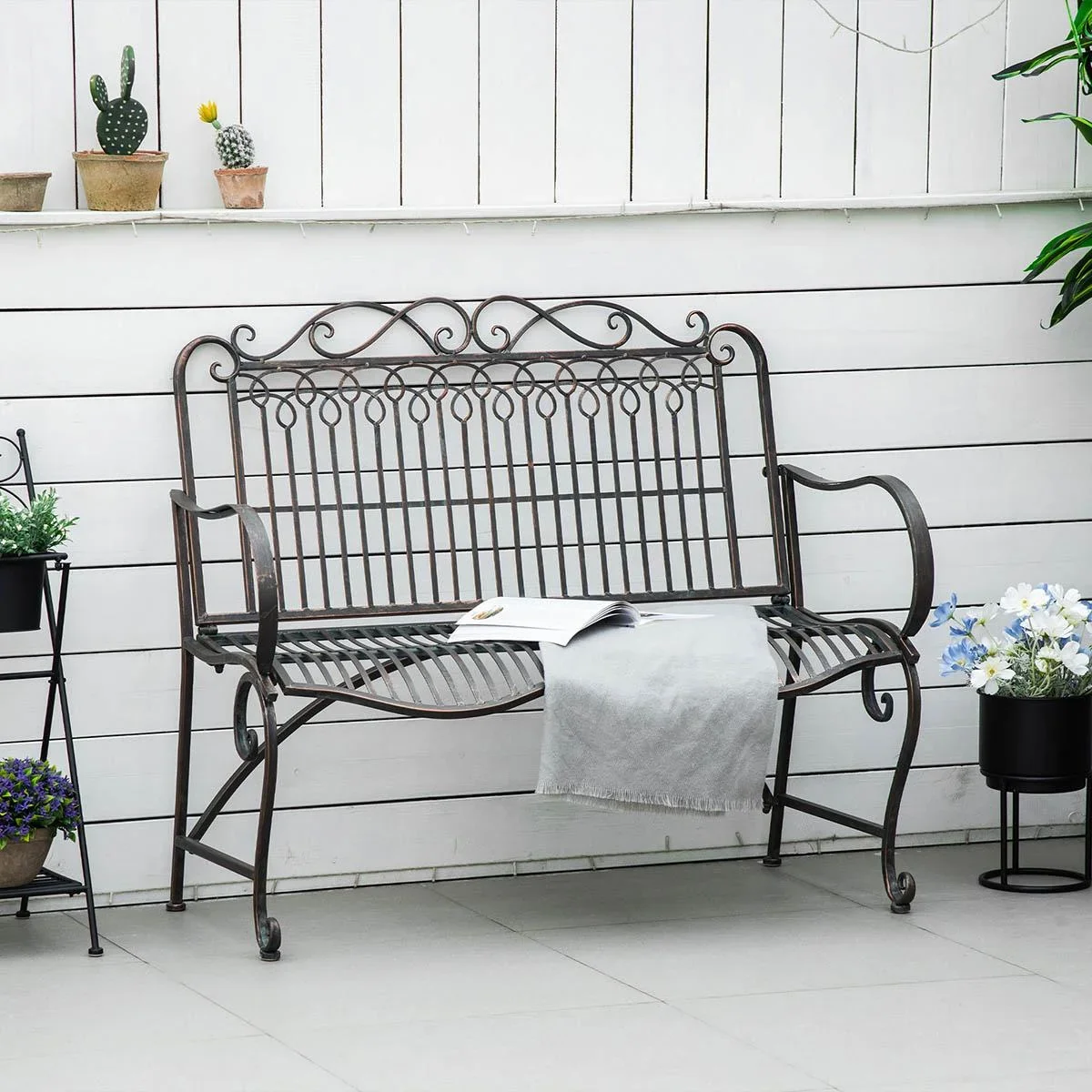 2-Sitzer Gartenbank Edelstahl antik Design 110 x 60 x 97 cm - 1