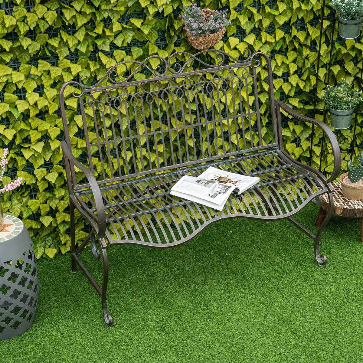 2-Sitzer Gartenbank Edelstahl antik Design 110 x 60 x 97 cm - 2