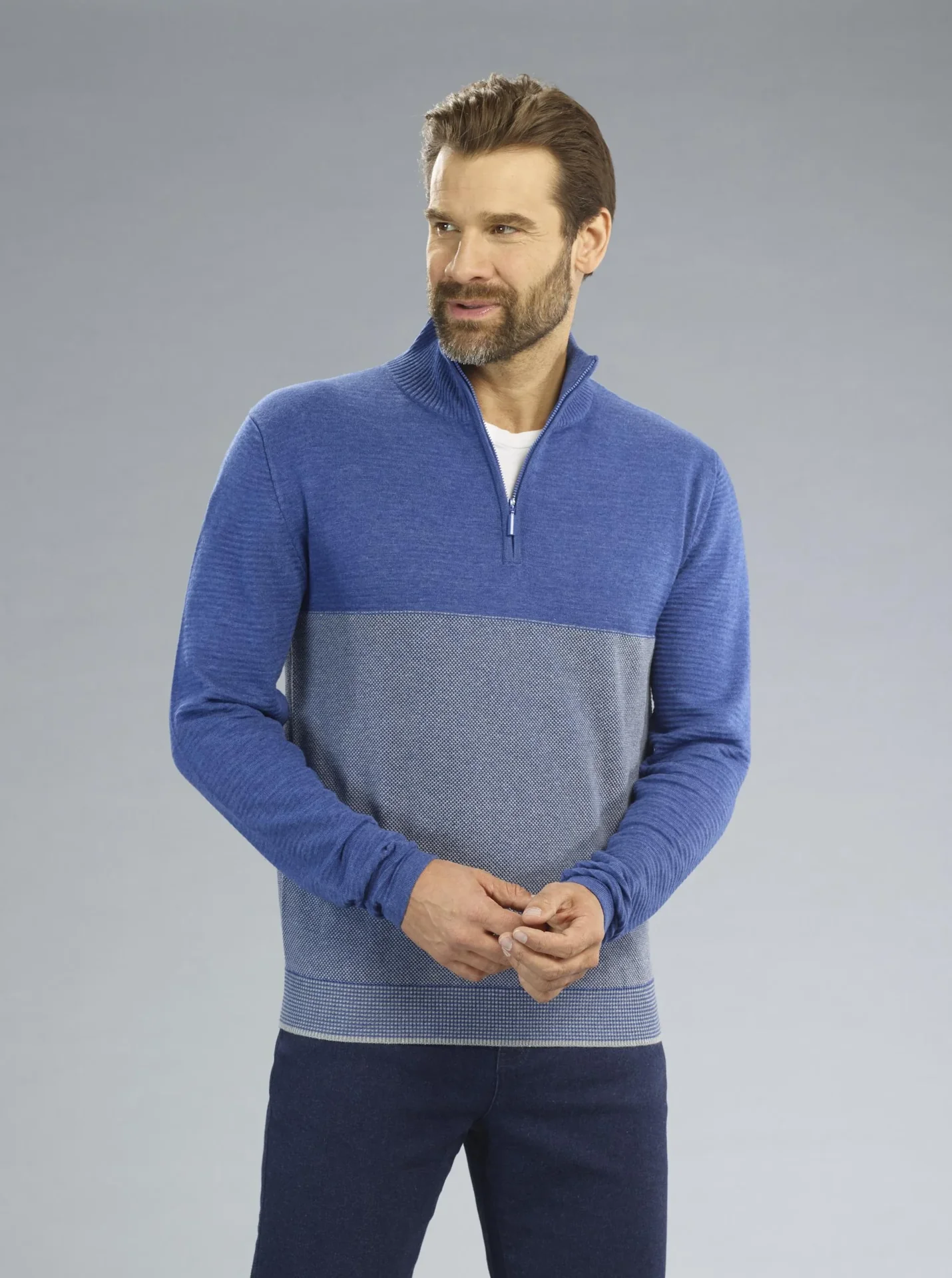 Pullover mit Reißverschluß, Farbe royal, Gr.M - 1