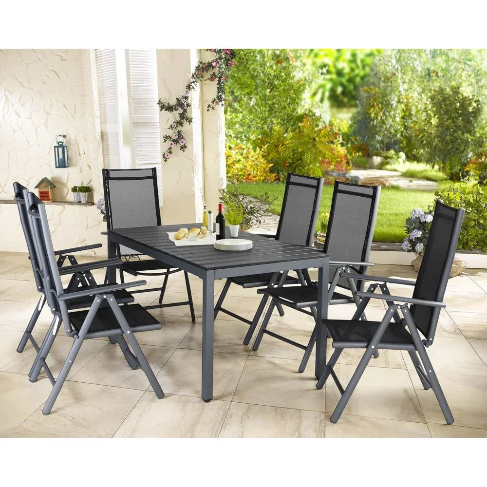Garten-Set 7-teilig Anthrazit Aluminium mit WPC Tischplatte - 2