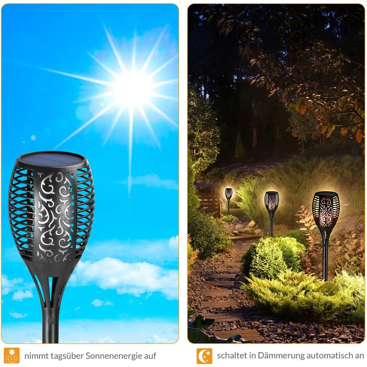 LED-Solartaschenlampe - 2er-Set - Mit Flammeneffekt - 3