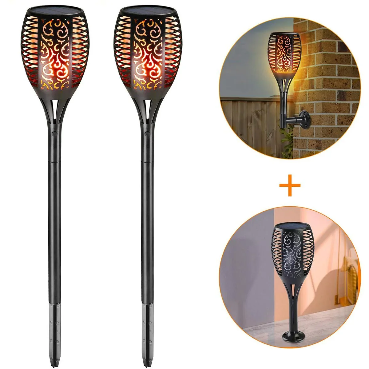 LED-Solartaschenlampe - 2er-Set - Mit Flammeneffekt - 6