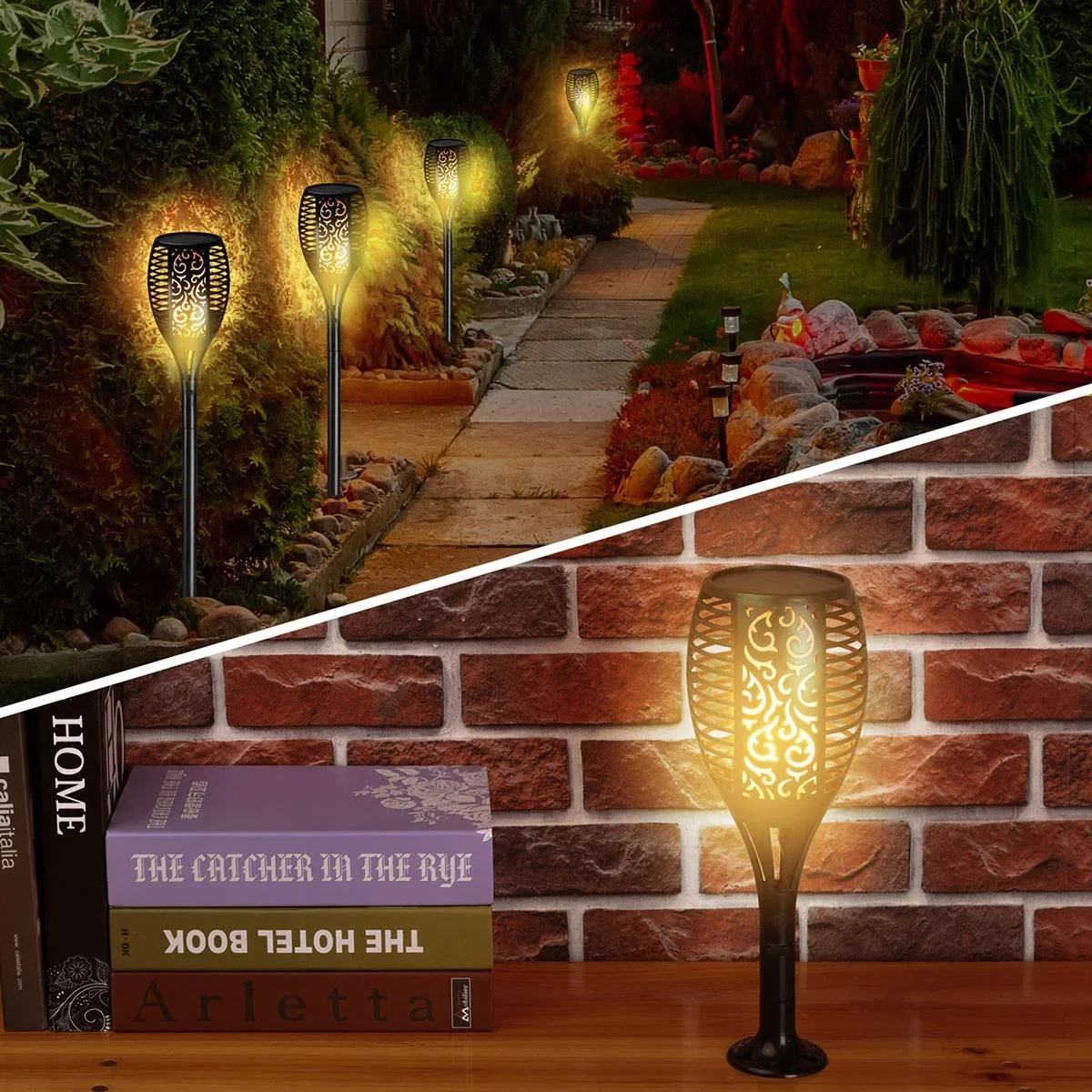 LED-Solartaschenlampe - 2er-Set - Mit Flammeneffekt - 8