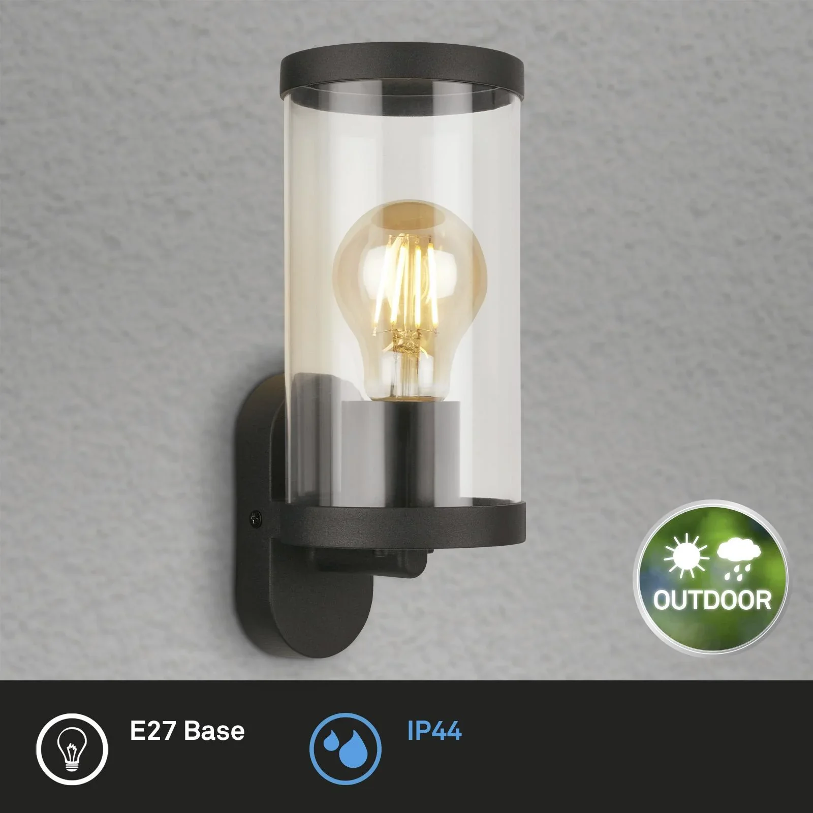 Außenleuchte, 1-flammig, Metall-Kunststoff / schwarz, IP44, E27 Fassung - 2