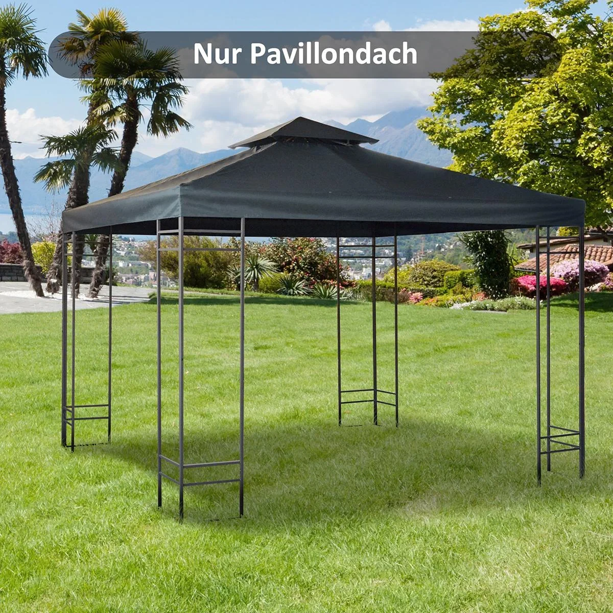 Ersatzdach Pavillondach für Metallpavillon Gartenpavillon Partyzelt Gartenzelt Polyester 3x3m Kohlegrau - 2