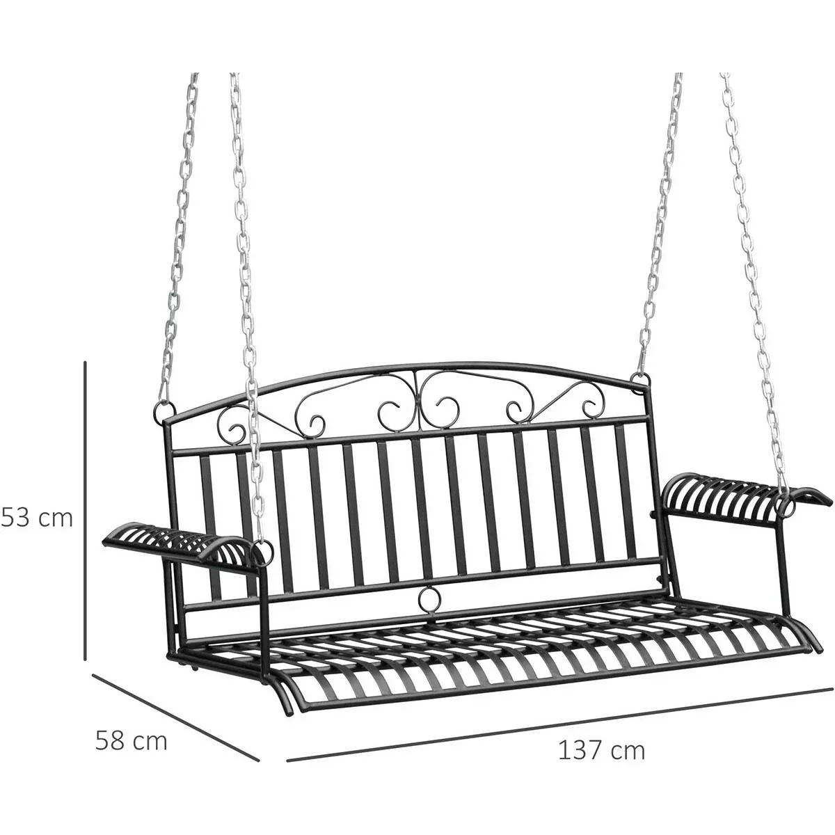 Metall-Wandhalterung 2-sitzige Gartenschaukel mit Ketten Schwarz 137 x 58 x 52 cm - 0
