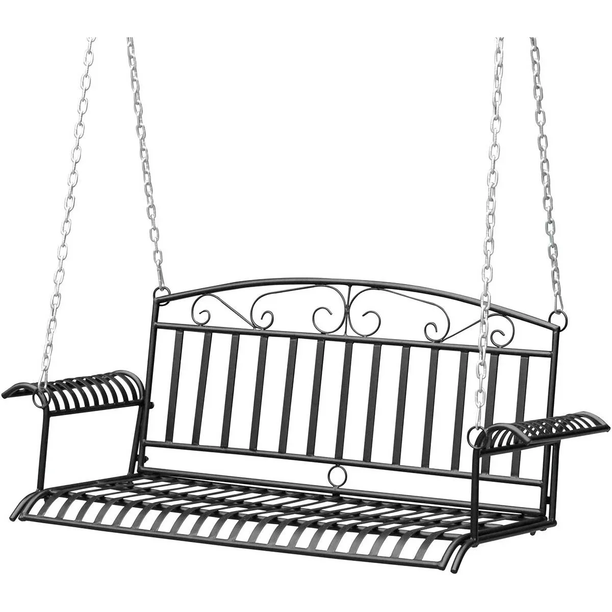 Metall-Wandhalterung 2-sitzige Gartenschaukel mit Ketten Schwarz 137 x 58 x 52 cm - 1