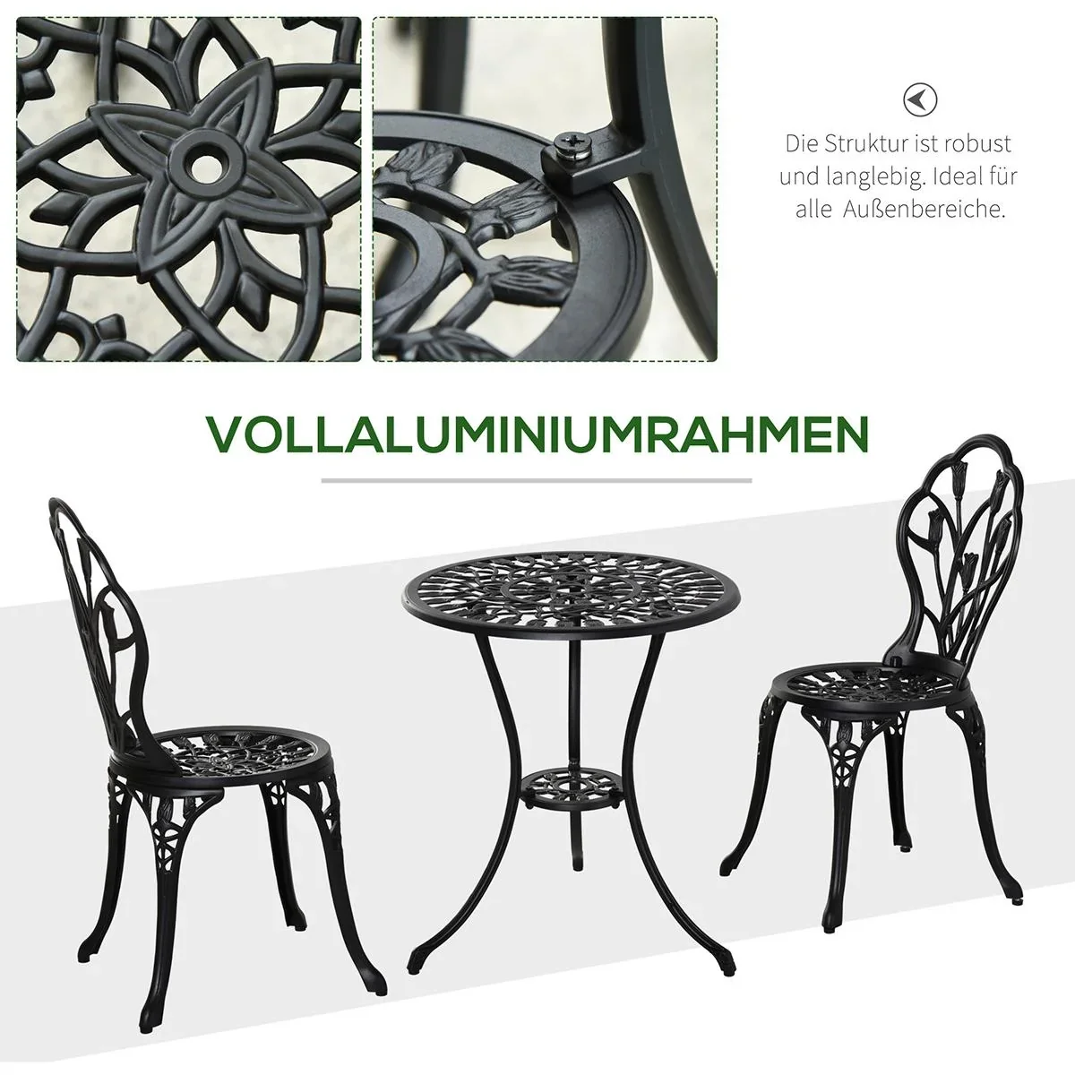 Balkonset 3-teilig mit Schirmloch im Tisch schwarz - 6