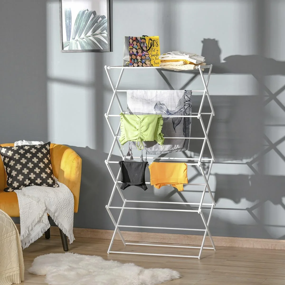 Wäscheständer faltbar 8-stufiger Trockengestell Trockenständer Metall Kunststoff Weiß 74 x 35 x 144 cm - 1