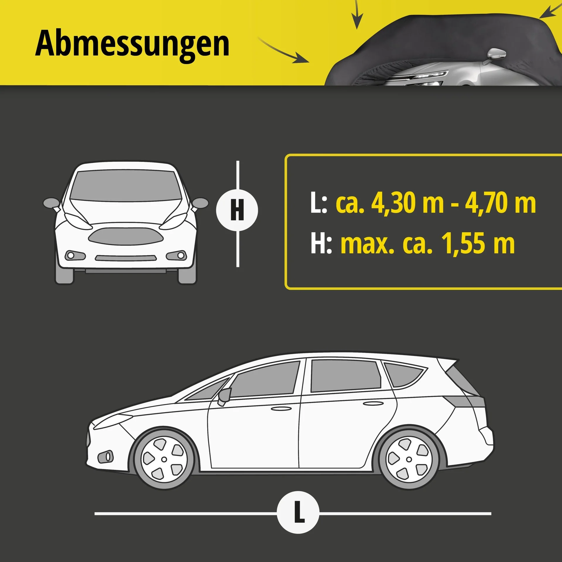 Autoabdeckplane indoor soft - Größe 8 - 431x470x155cm - PES - Elasthan - 10
