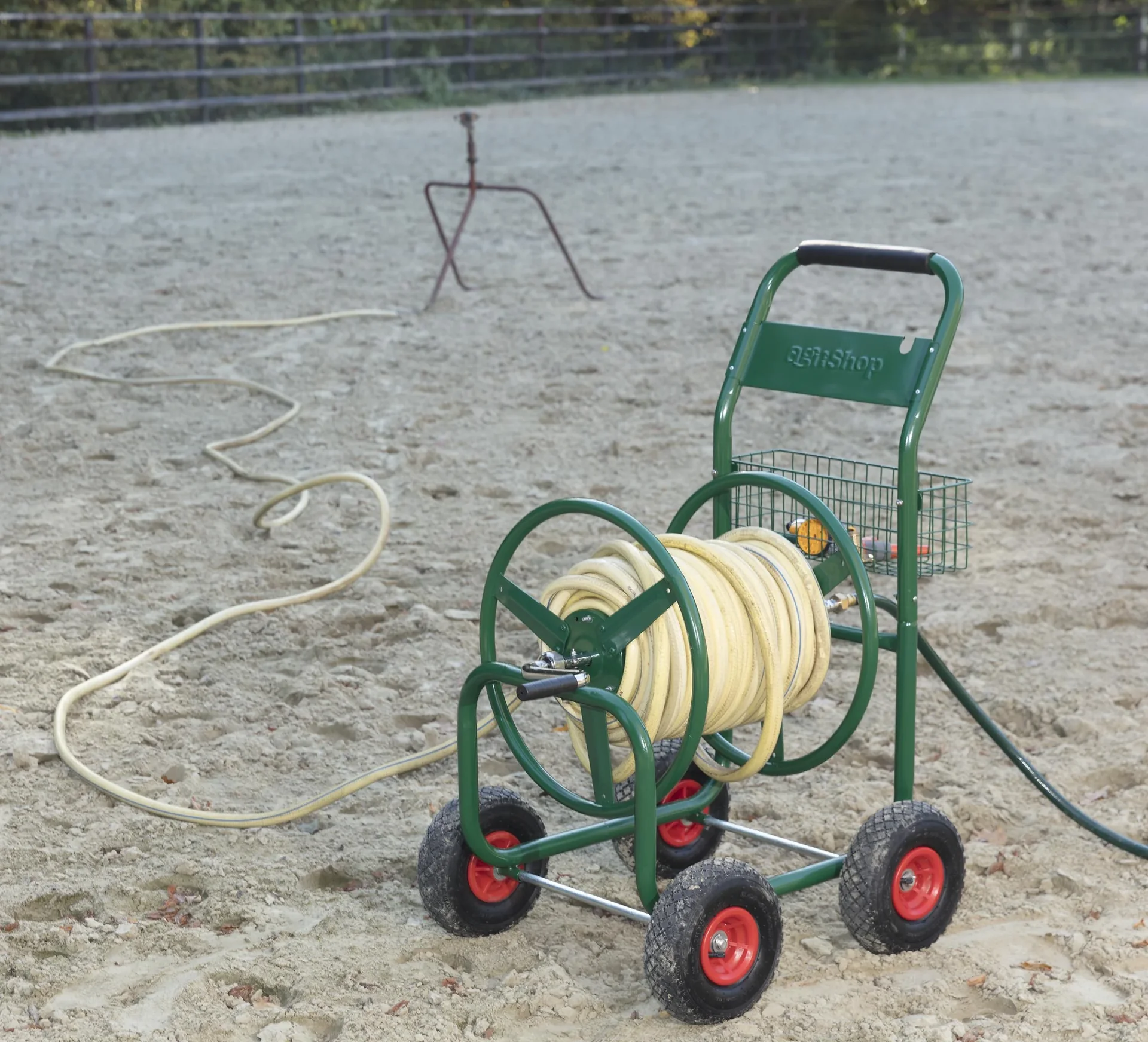 Schlauchwagen, 100 m für 3/4" Schlauch, inklusive Ablagekorb - 3