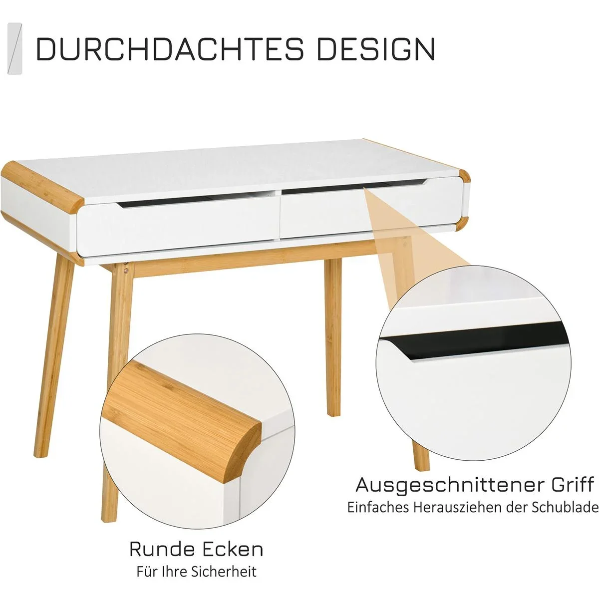 Schreibtisch mit Schubladen Weiß+Natur - 1