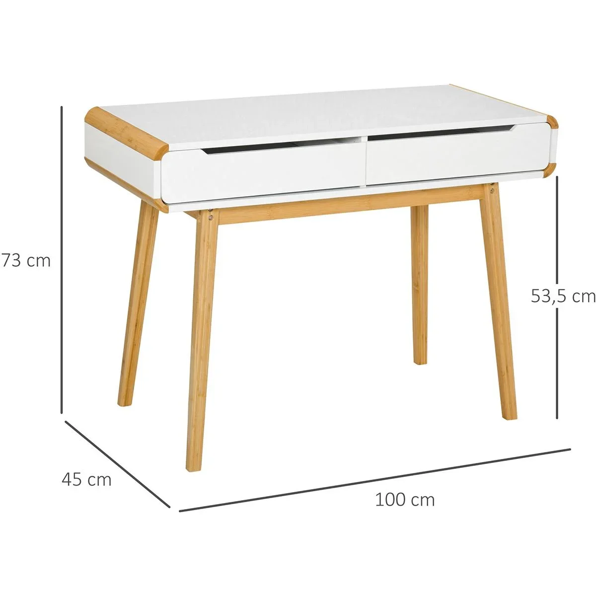 Schreibtisch mit Schubladen Weiß+Natur - 3
