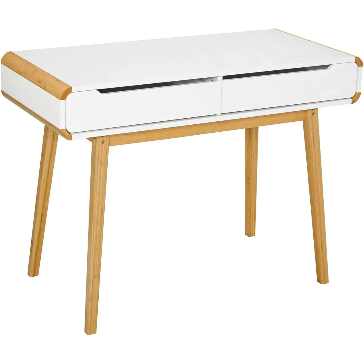 Schreibtisch mit Schubladen Weiß+Natur - 6