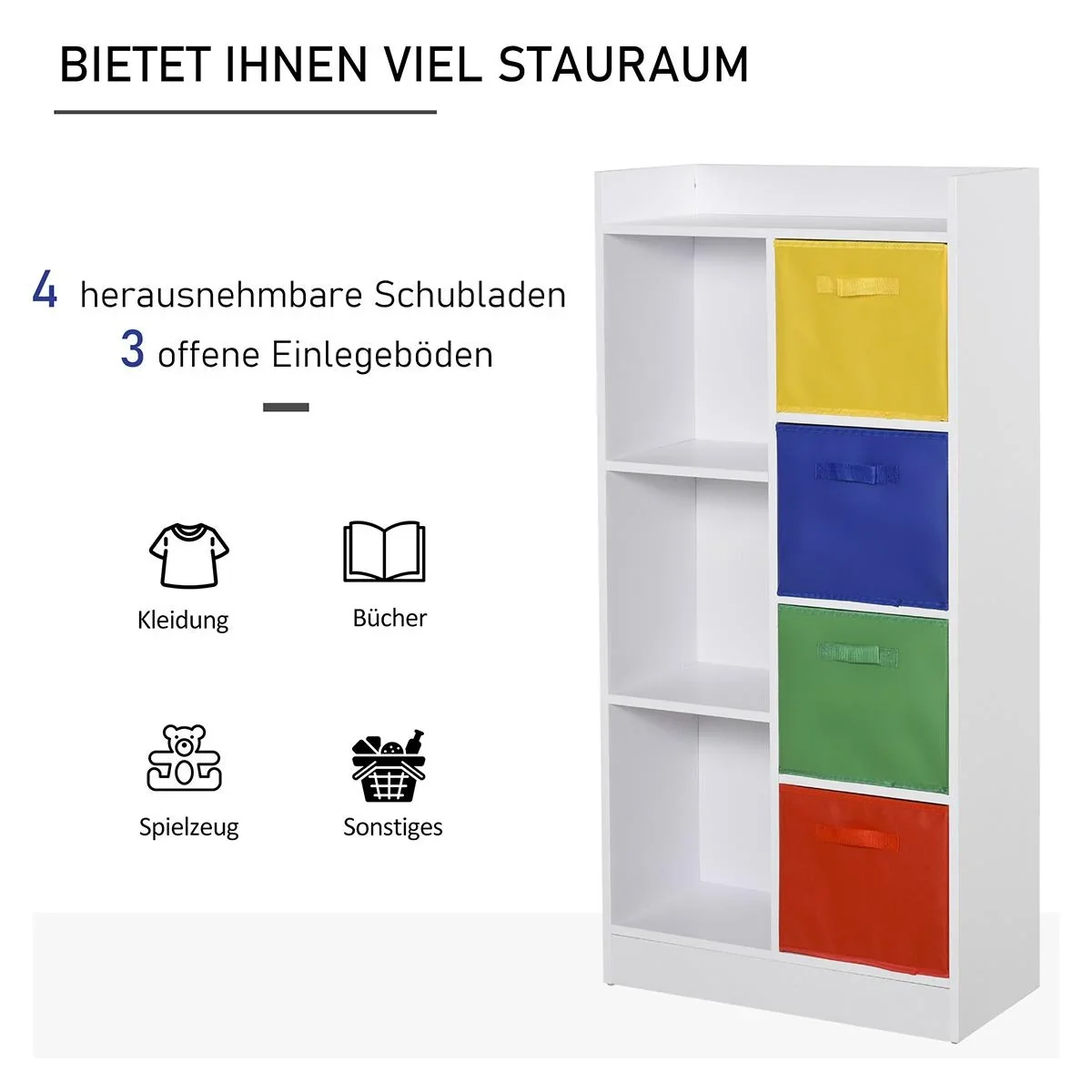 Bücherregal mit 3 Stoffboxen, Mehrzweckschrank, Spanplatte, Vliesstoff, 62,5 x 30 x 128 cm - 0