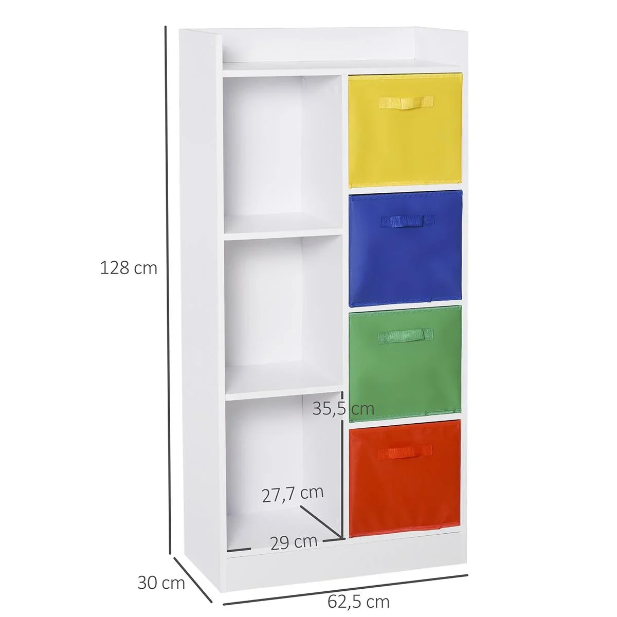 Bücherregal mit 3 Stoffboxen, Mehrzweckschrank, Spanplatte, Vliesstoff, 62,5 x 30 x 128 cm - 2