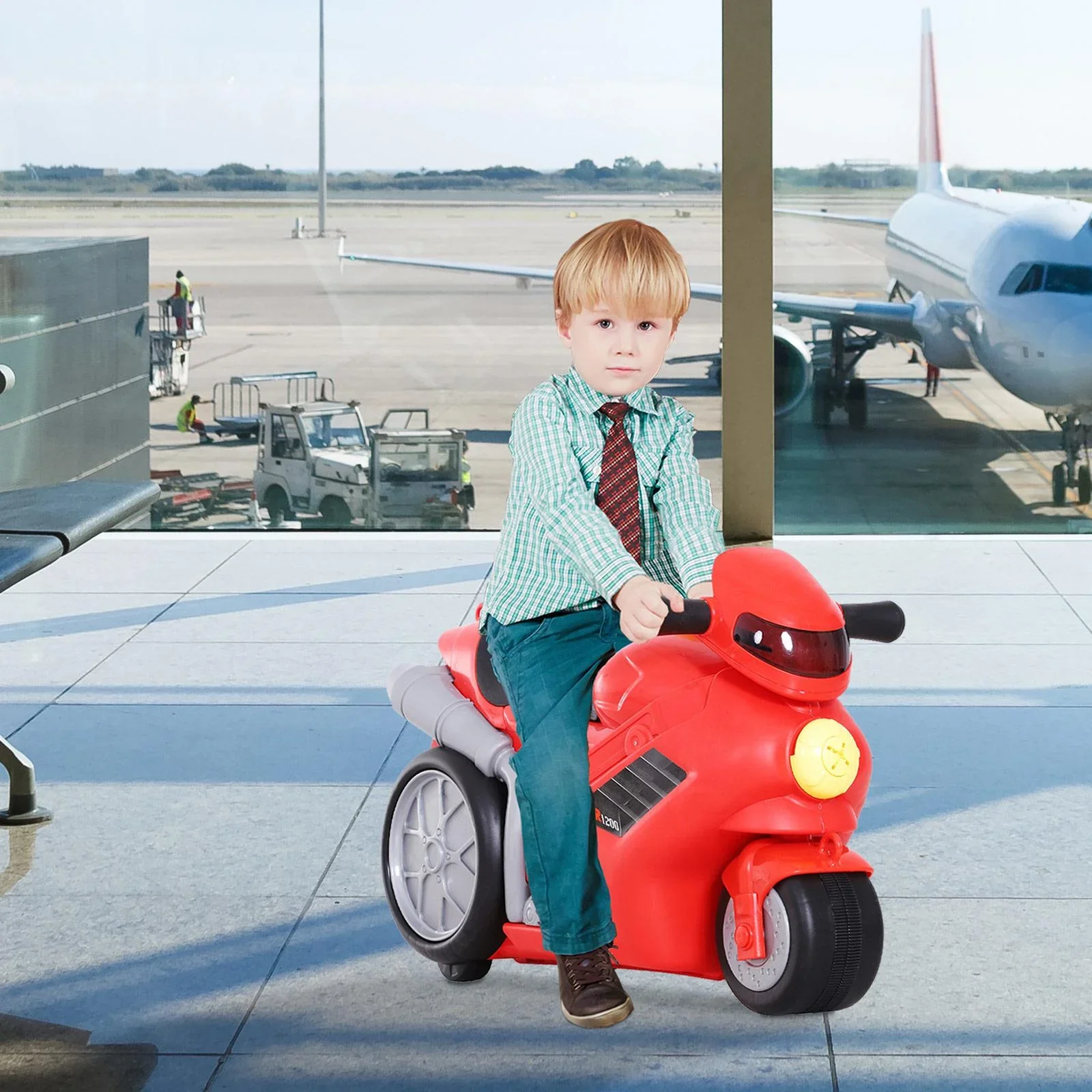 Motorrad Handgepäck Kinderkoffer Kindergepäck mit Gurt Vier-in-One-Koffer sitzen PP Rot 52 x 25 x 34 cm - 0