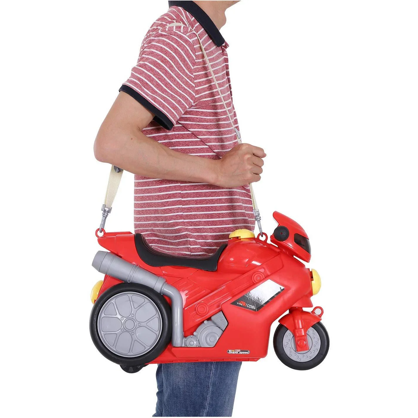 Motorrad Handgepäck Kinderkoffer Kindergepäck mit Gurt Vier-in-One-Koffer sitzen PP Rot 52 x 25 x 34 cm - 2