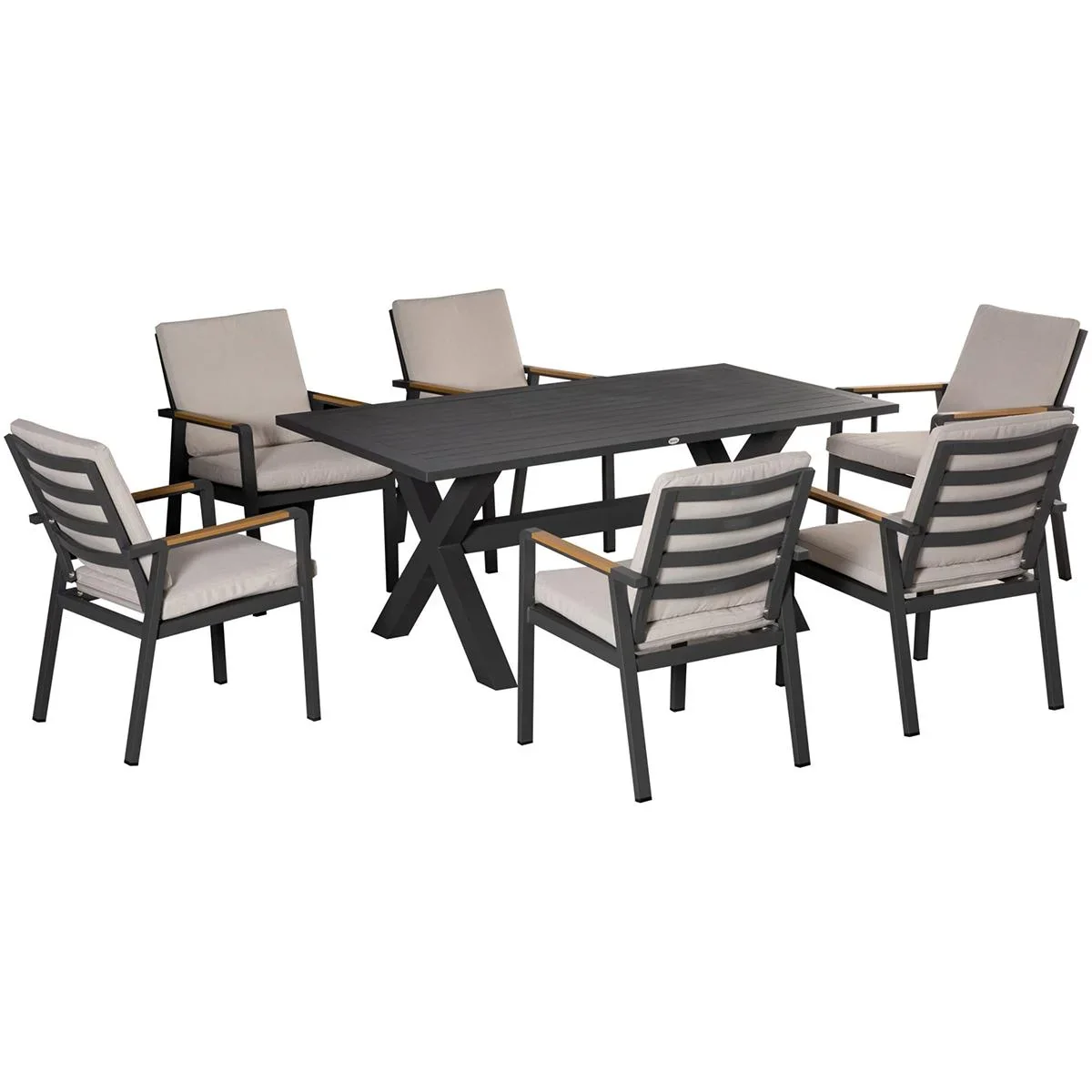 Garten-Set mit 6 Stühlen und 1 Tisch, Aluminium+Kunststoff, grau - 2