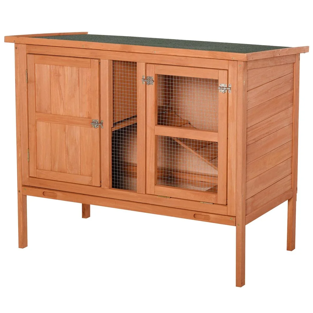 Holz Kaninchenstall Hasenstall Doppelstöckiger Hasenkäfig mit Asphaltdach Rampe Massivholz Natur 102 x 56 x 85 cm - 1