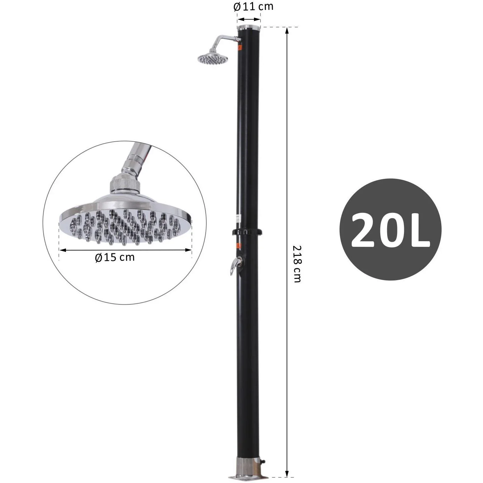 Solar Gartendusche Campingdusche Pooldusche Schwimmenbaddusche 20 L bis 60 ? PVC Ø11 x 218 cm - 3