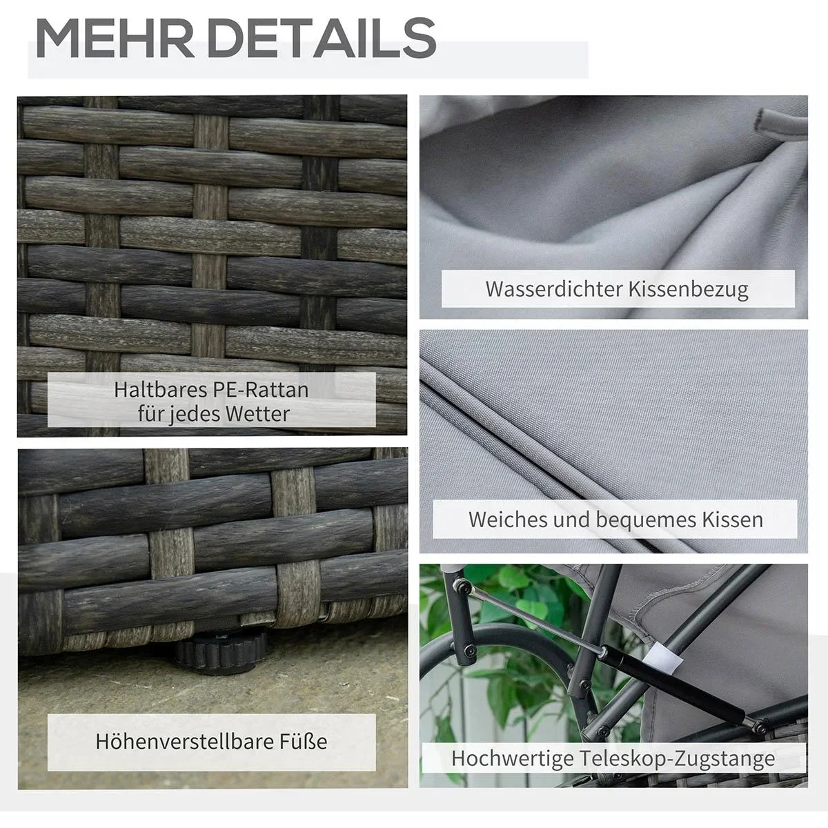 Polyrattan Sonneninsel mit faltbarem Sonnendach Lounge Sonnenliege Gartenliege Garnitur Gartenset Grau 171 x 180 x 155 c - 1