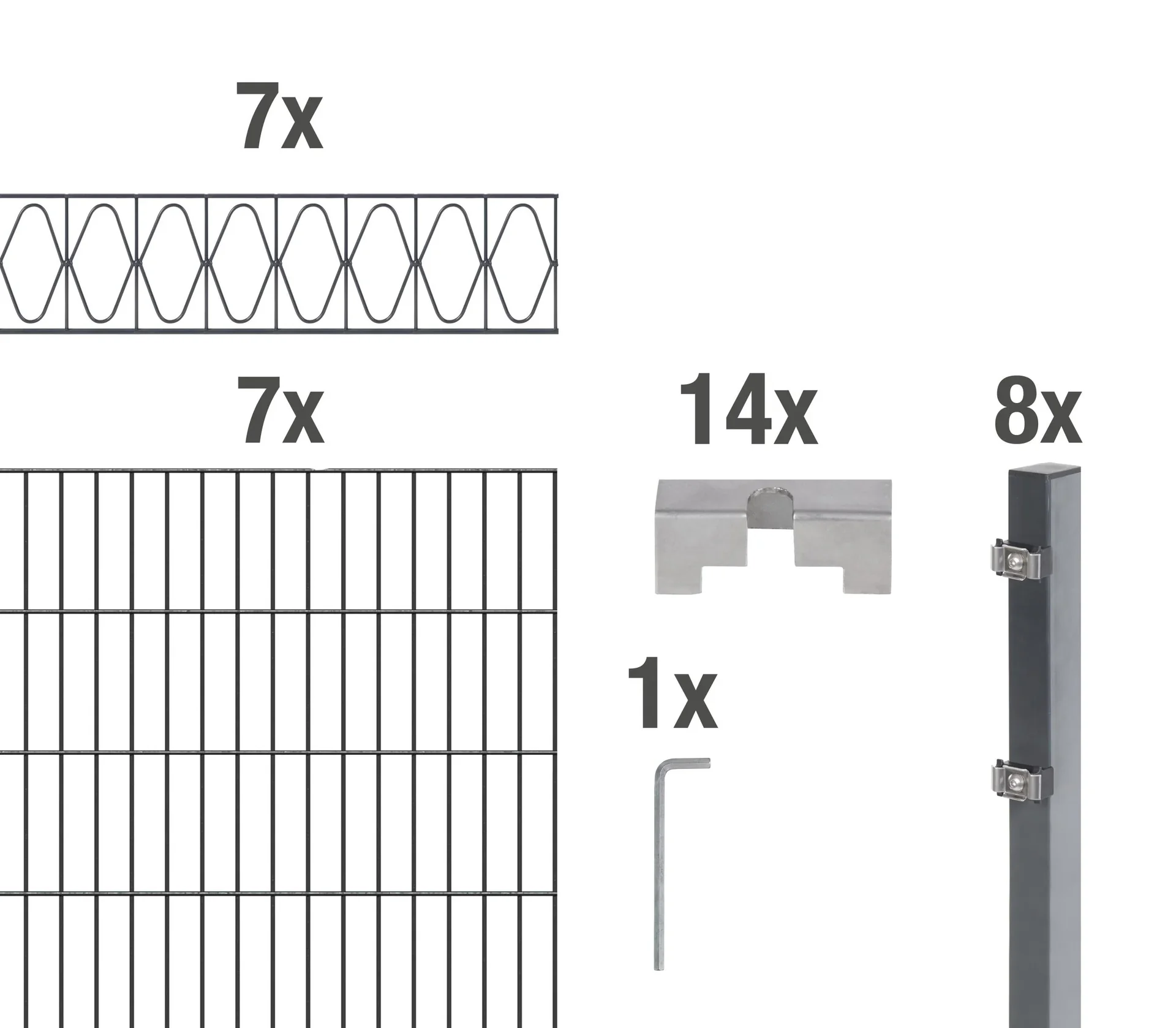 Doppelstabmattenzaun Sets anthrazit mit Dekorelement "Eleganz", Länge: 14 m, Höhe: 140 cm - 0