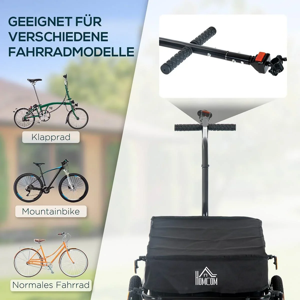Fahrradanhänger Lastenanhänger für Fahrrad 40 kg Belastbarkeit Transportanhänger Handwagen Stahl Oxford-Gewebe Schwarz 1 - 3