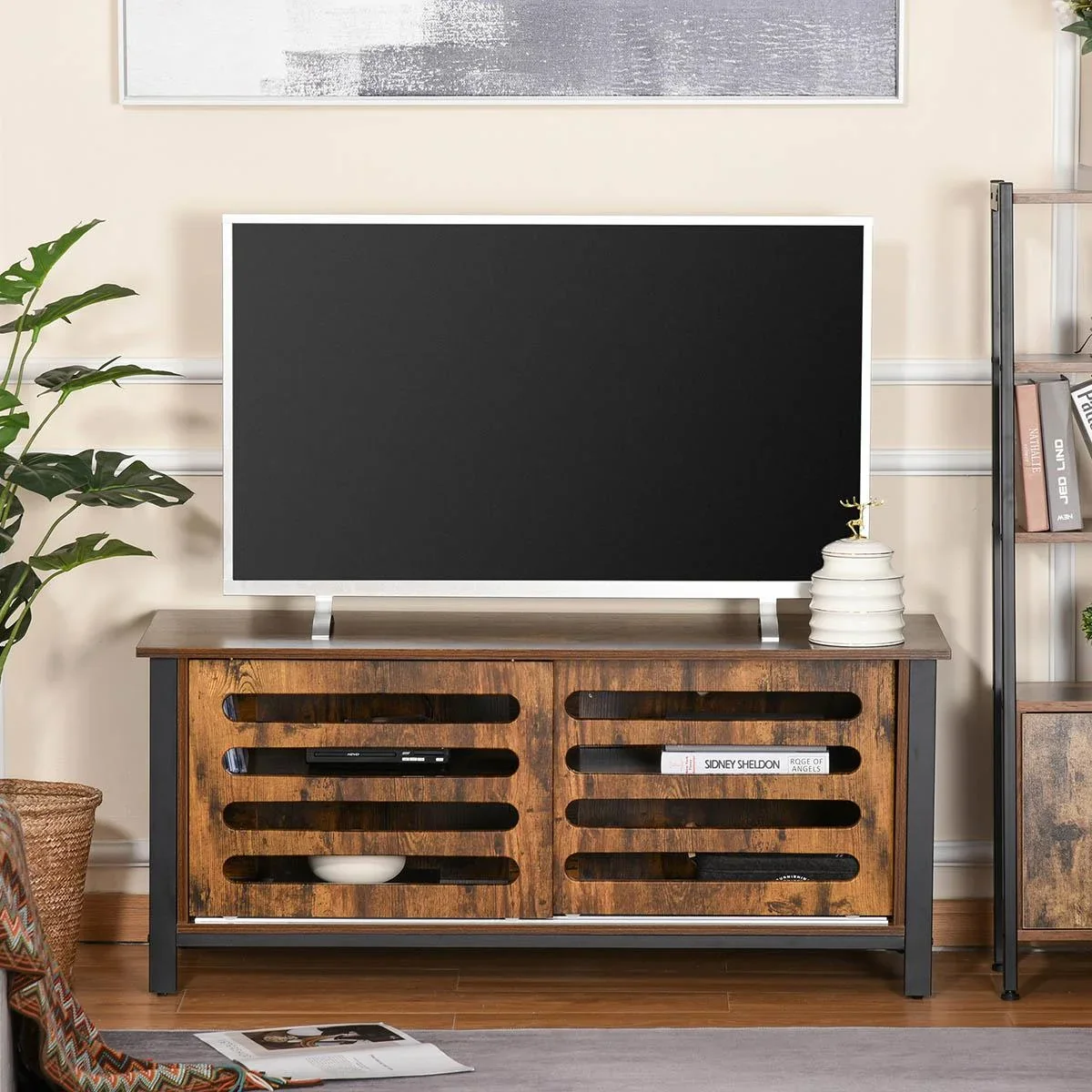 TV Schrank Fernsehschrank Fernsehtisch TV Lowboard Kommode für Fernseher kleiner als 50" mit 2 Türen Regal Industriedesi - 0