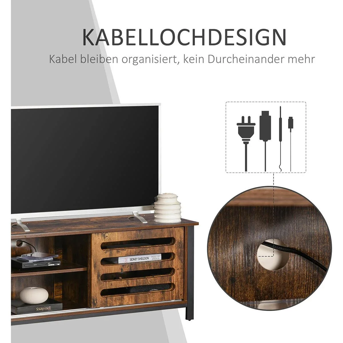 TV Schrank Fernsehschrank Fernsehtisch TV Lowboard Kommode für Fernseher kleiner als 50" mit 2 Türen Regal Industriedesi - 2