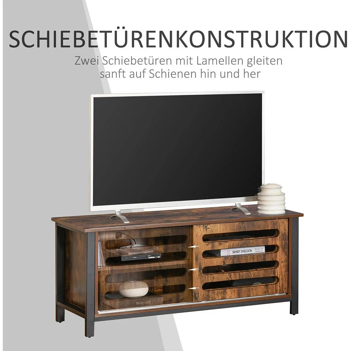 TV Schrank Fernsehschrank Fernsehtisch TV Lowboard Kommode für Fernseher kleiner als 50" mit 2 Türen Regal Industriedesi - 3