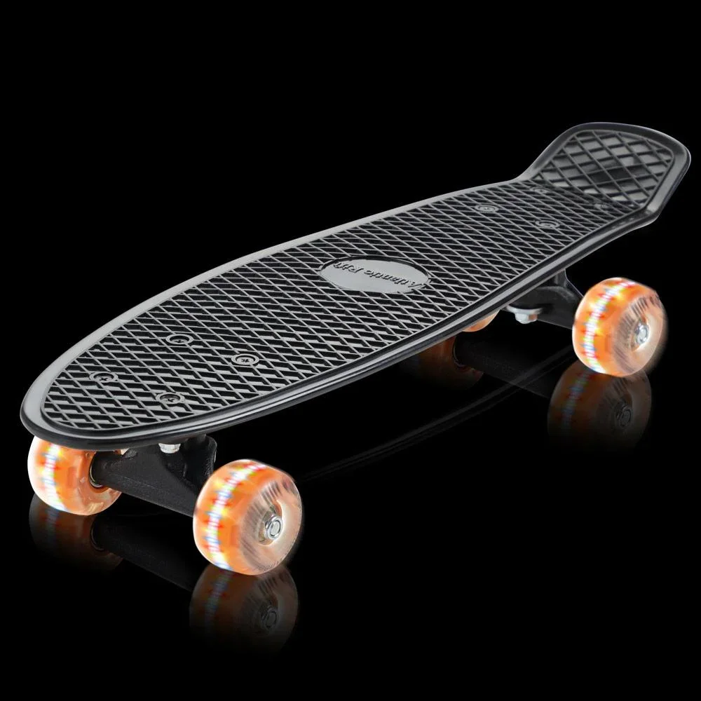 Skateboard mit LED-Licht - Schwarz & Orange - 57 cm - 0