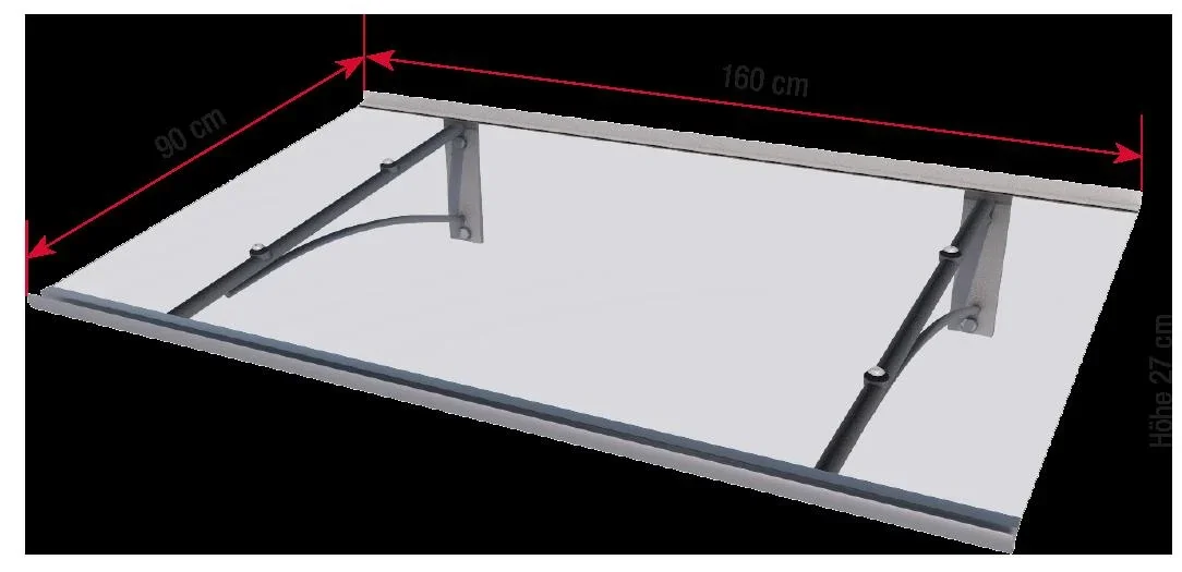 Pultvordach Typ PT Gerade, Anthrazit, 160 x 90 x 27 cm, 4 mm klar - 0