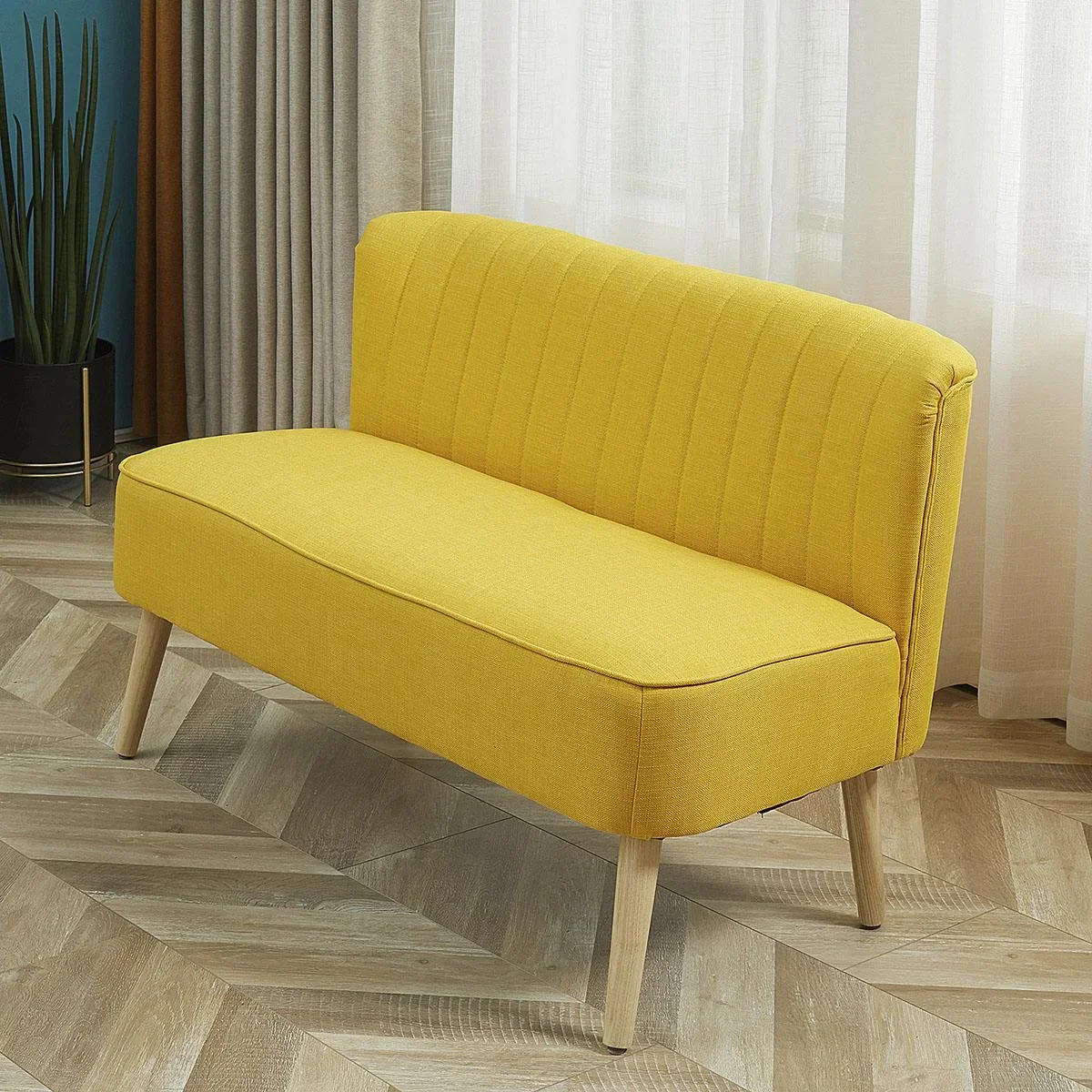 2-Sitzer Stoffsofa Polstersofa Sitzmöbel Loungesofa Holz Schaumstoff Gelb 117 x 56,5 x 77 cm - 1