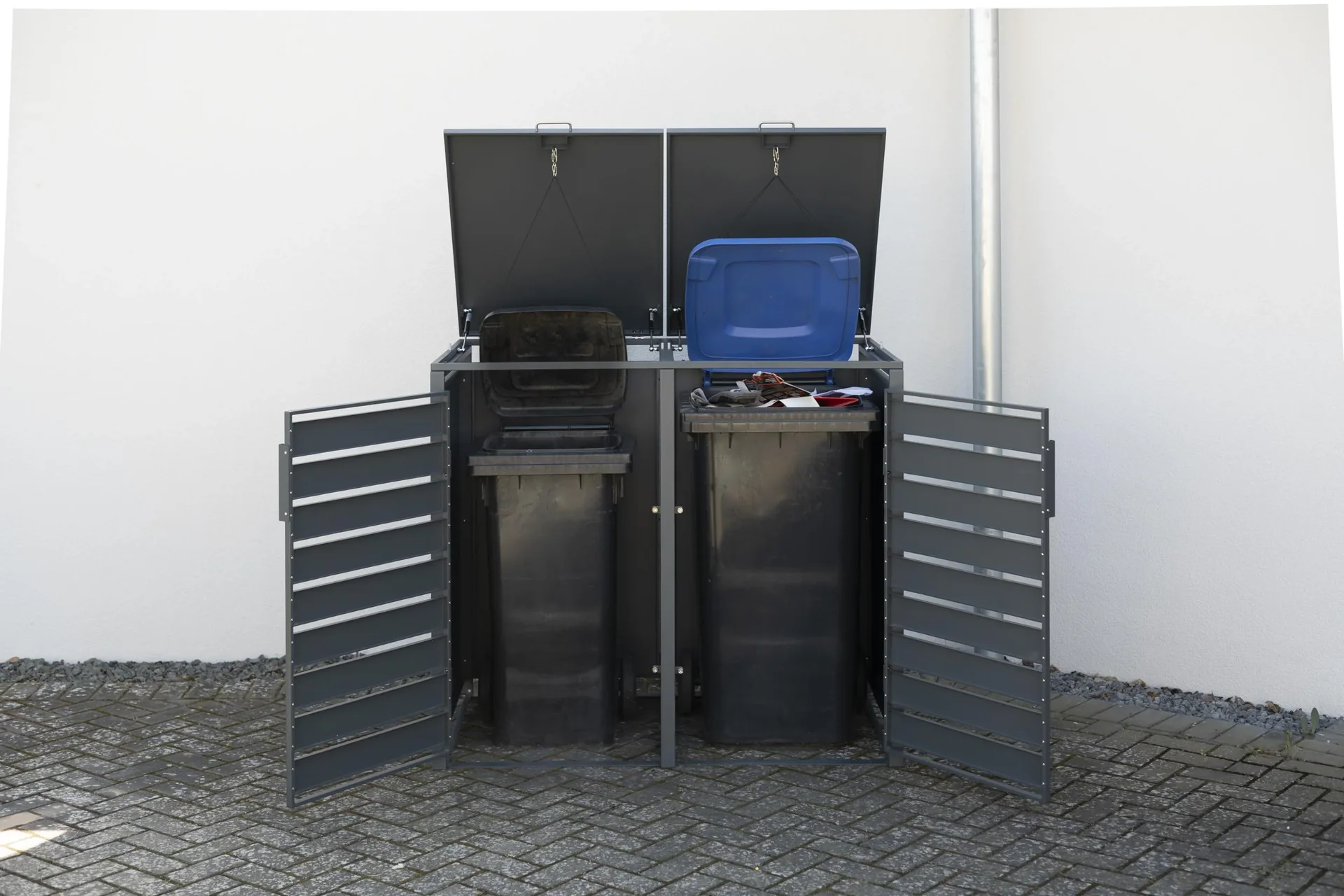 Mülltonnenbox 2-fach mit Deckel, Anthrazit - 0