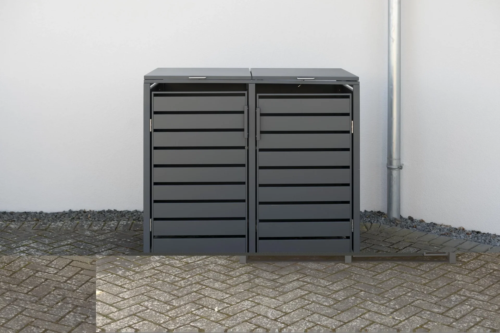 Mülltonnenbox 2-fach mit Deckel, Anthrazit - 1