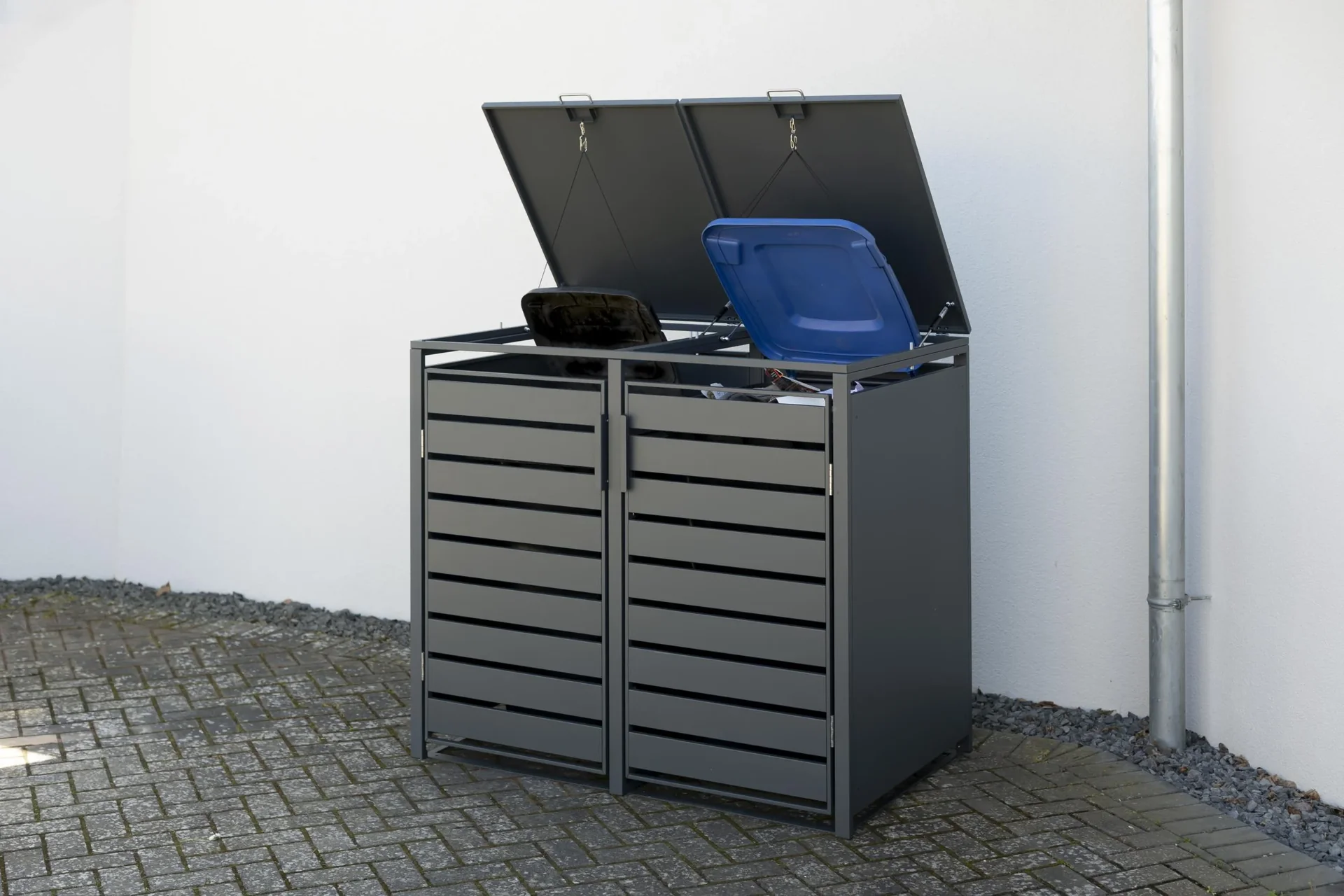 Mülltonnenbox 2-fach mit Deckel, Anthrazit - 3