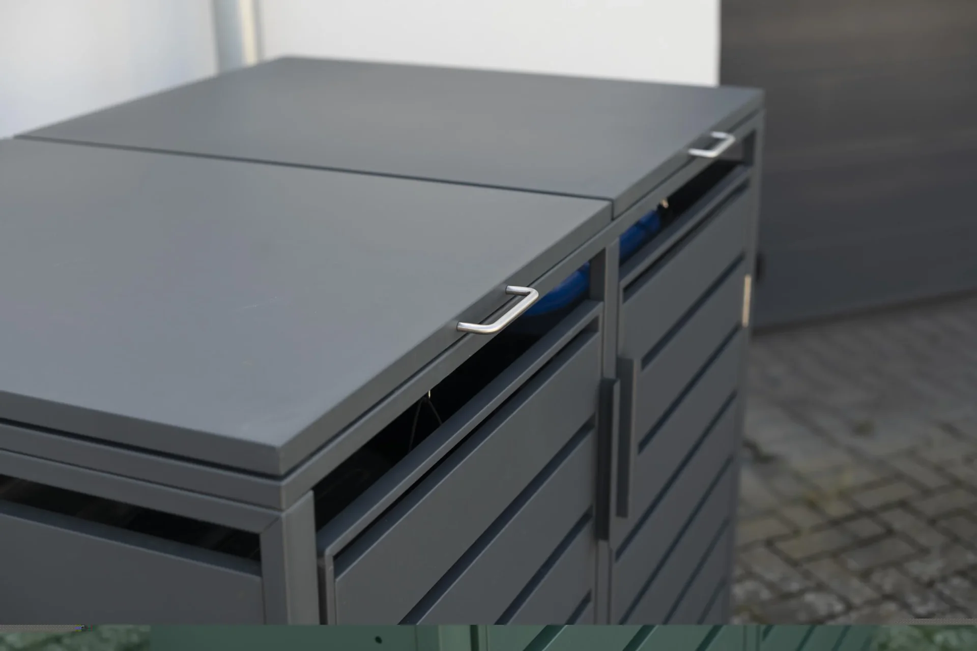 Mülltonnenbox 2-fach mit Deckel, Anthrazit - 6